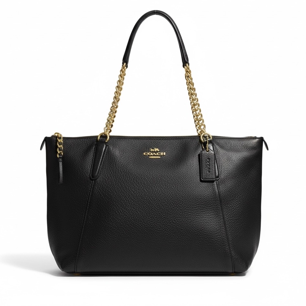 COACH F2221 Black Pebbled Leather AVA Chain Tote Shoulder Bag Gold Hardware EUC
